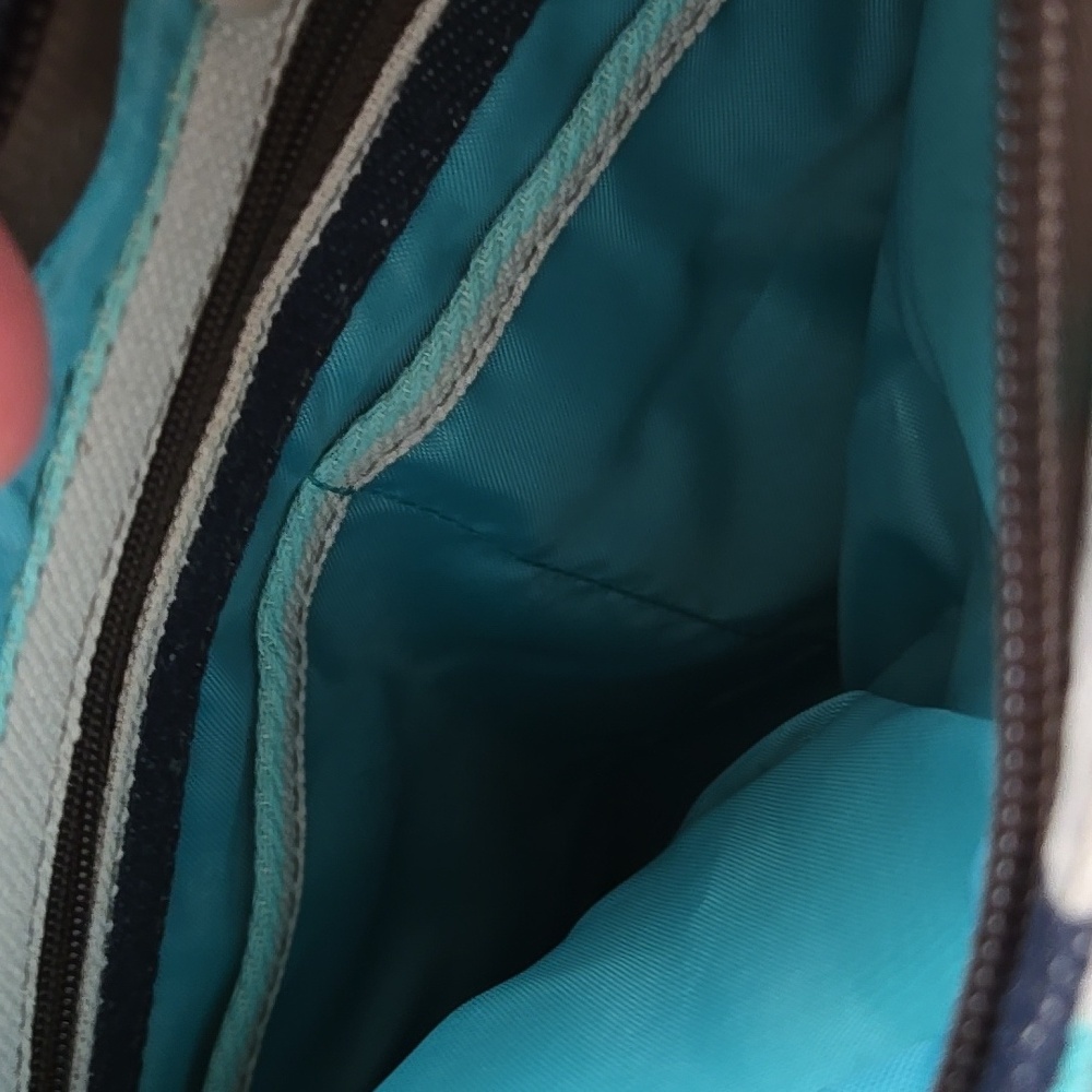 Thirty One Organizing Crossbody Tote In Blue Twill Stripe Adjustable And Pockets - Picture 16 of 17